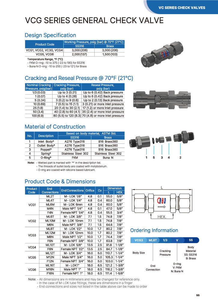 VC 시리즈 체크 밸브 - VCG
